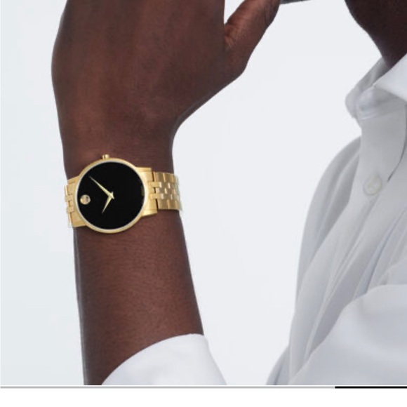 Movado Men's Watch 0607203 Museum Black Dial Swiss Quartz 40mm Gold Steel Band - Picture 6 of 6